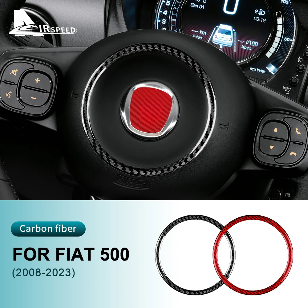 Стикер от настоящето твърди въглеродни влакна за Fiat 500 Abarth 595 2008-2021 2022 2023 Централно пръстен на волана на автомобила Аксесоари за интериора