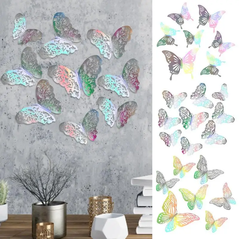 Стикери пеперуди Естетически Выдалбливают 3D Пеперуди Стикери за стена 12шт Подвижна декор във формата на пеперуди, за стая, стените в спалнята, Рожден Ден