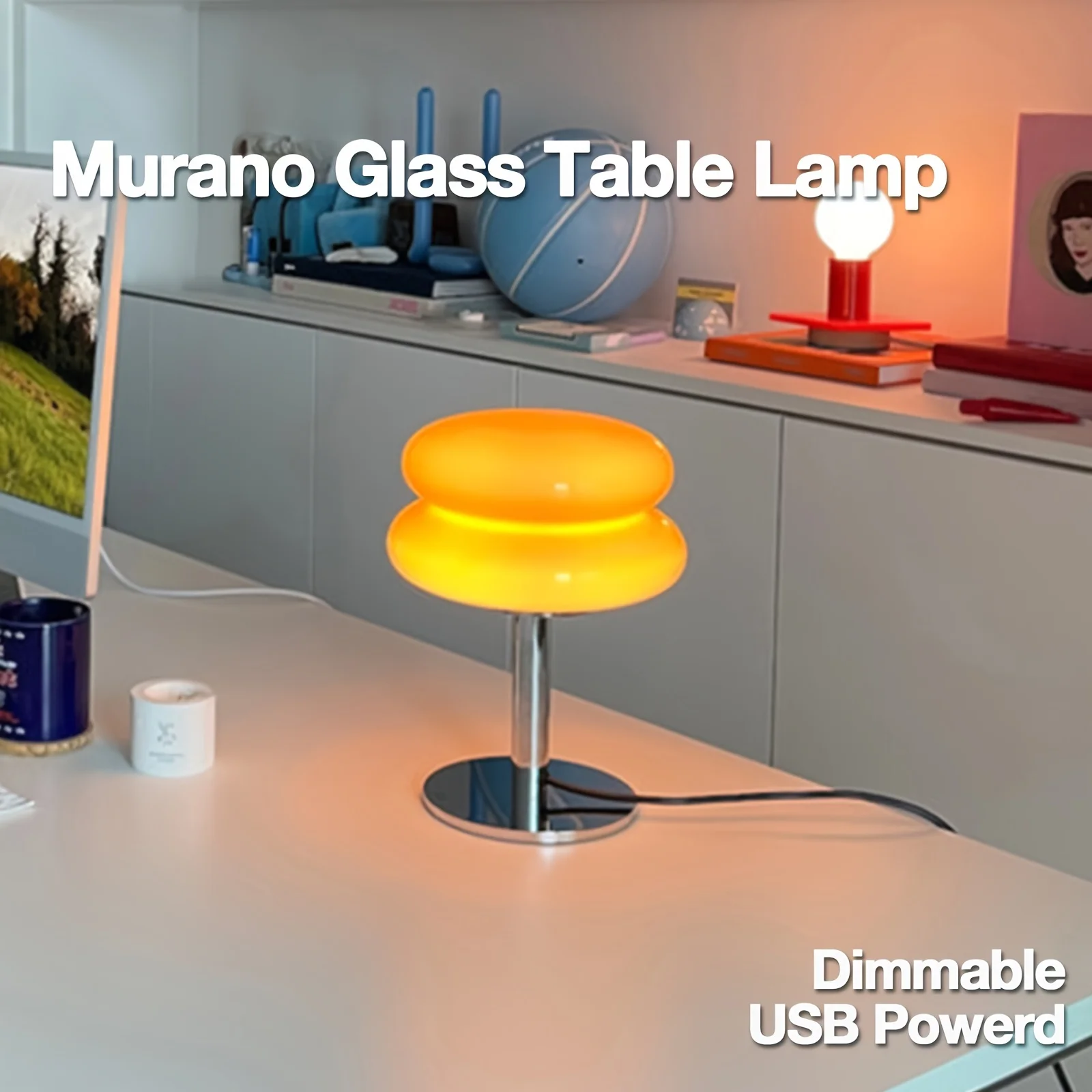 Стъклена настолна лампа Egg Tart с регулируема яркост, работеща от USB, за осветление, хол, спалня и офис, идеална за прикроватной лампи