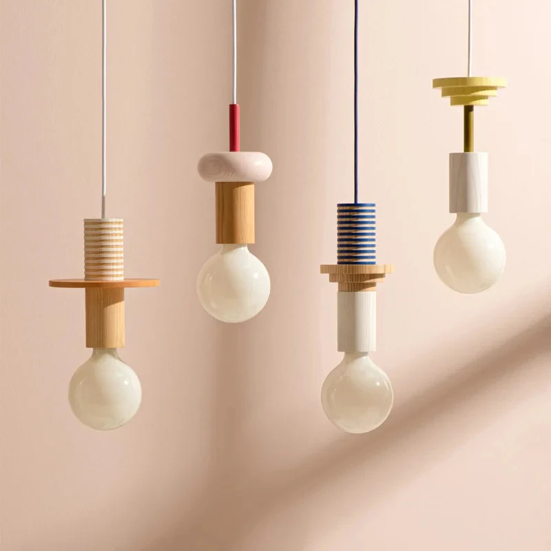 Съвременните дървени led висящи лампи Nordic Кухня Home Decor Окачена Таванна лампа полилей за ресторант Блясък Лампа за спални