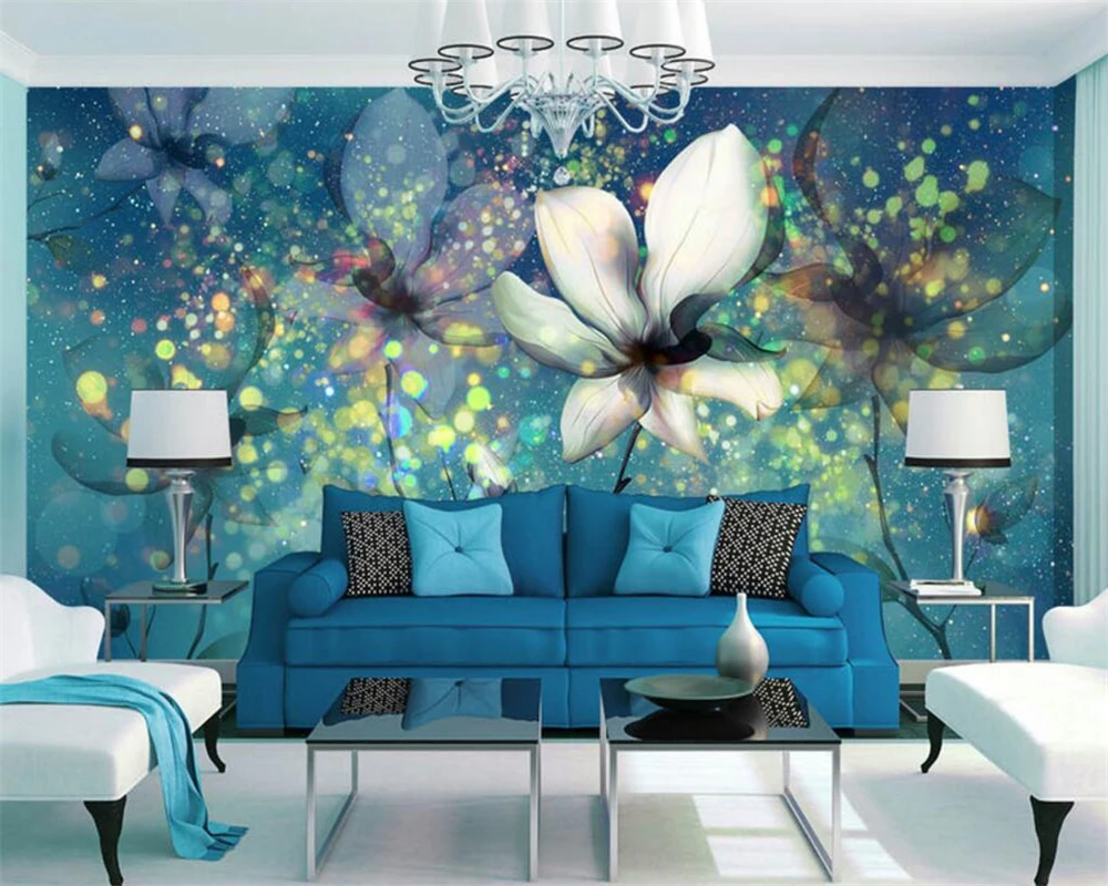 Тапети Beibehang за стени 3D Фантастични сини отблясъци под прозрачен цветен фон хола спални 3D тапети