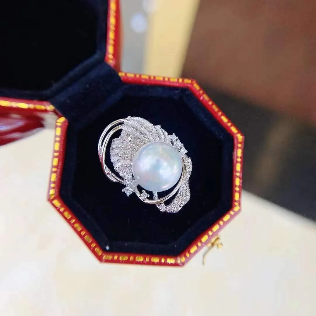 Твърди пръстени от сребро проба 925 с бели перли 11-12 мм за жени, изискани подаръци за рожден ден