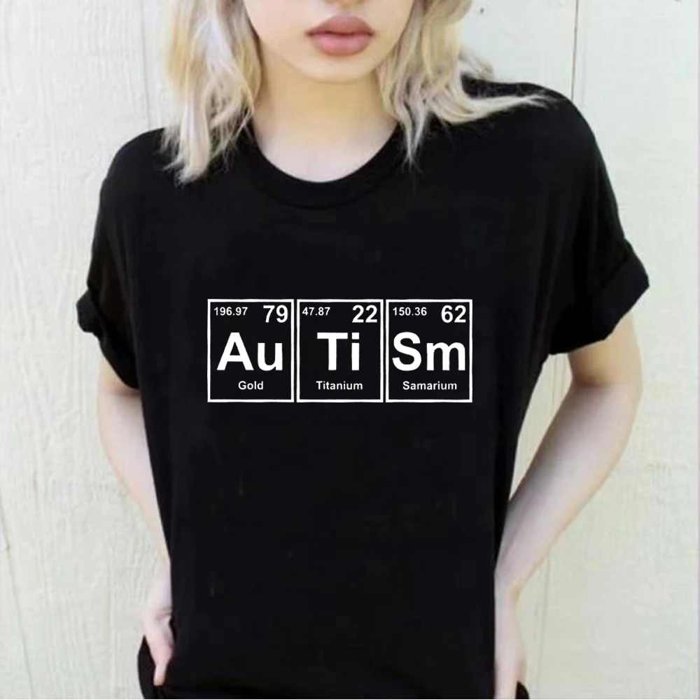 Тениска за информираност за аутизма, риза с Периодичната таблица на Аутизъм, риза за подкрепа на Аутизъм, Тениска с месец Аутизъм, тениска с изображение на Аутизъм, ежедневни тениска унисекс