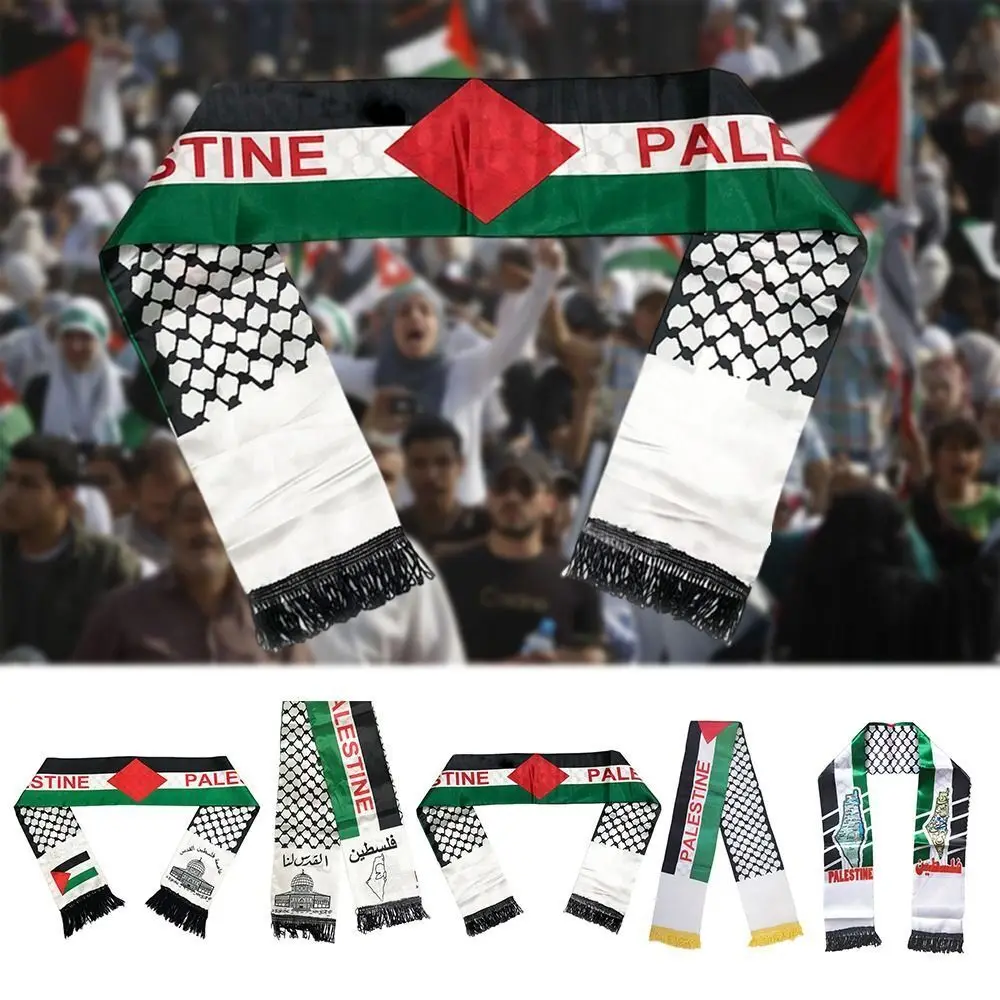 Шал с принтом на националния флаг на Палестина 14x130 см, сатен, сменящи кърпичка с палестинския флаг на поръчка, шалове на Национален ден на Палестинското шал