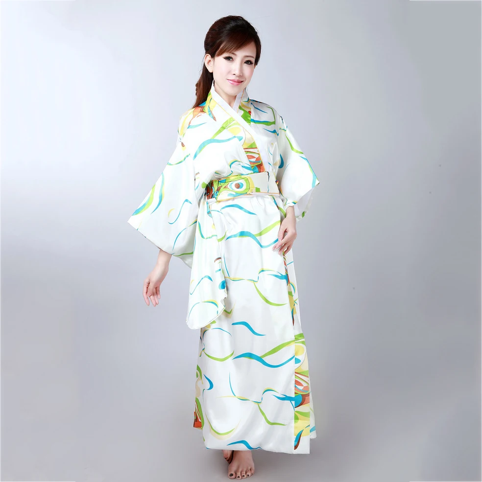 Японското традиционно кимоно, Националната дрехи, Дамски секси Юката с Оби, Вечерна рокля, cosplay Костюм на Гейша с папийонка и принтом.